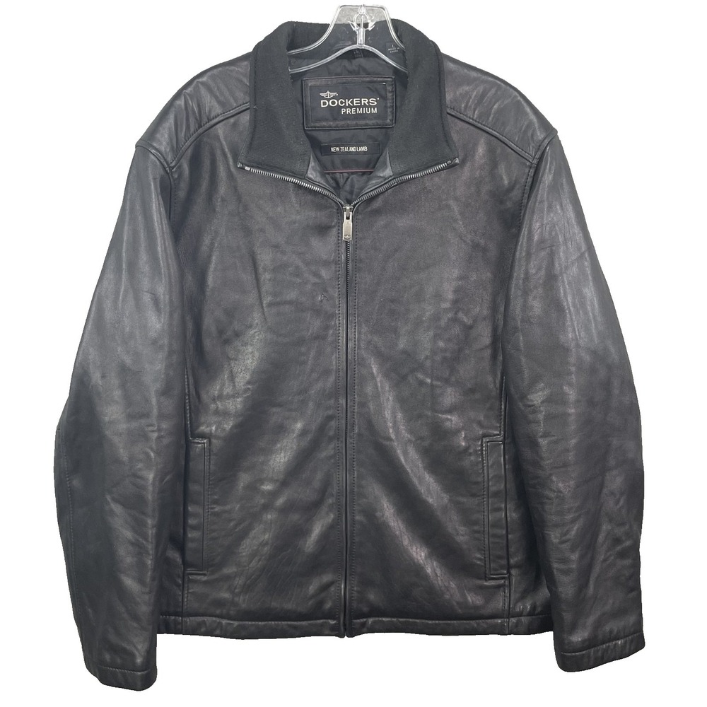 VTG Dockers Premium Lambskin Leather Jacket Large Moto Biker Workwear Y2K 90's